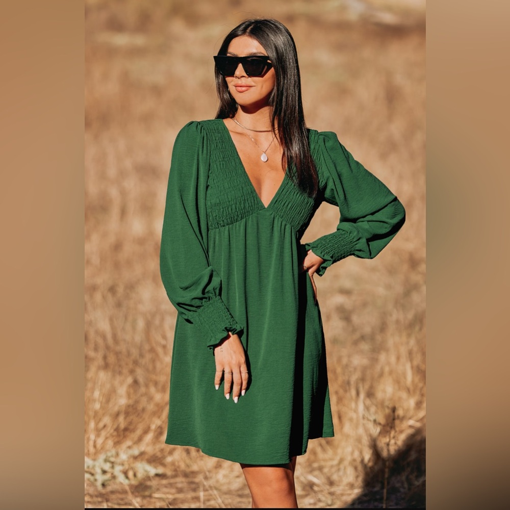 Cupshe Cooler Daze Smocked V-Neck Dress